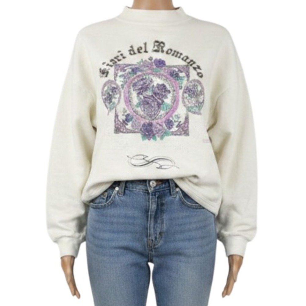 Vintage One Way Street Sweatshirt Mens OSFA Fiori del Romanzo Mock Neck Floral